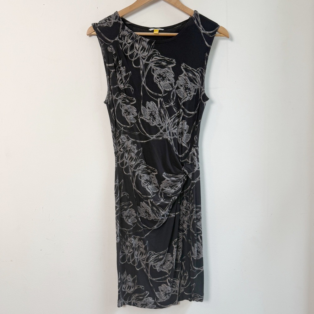 Leifsdottir Floral Faux‎ Wrap Sheath Dress Black Gray XS